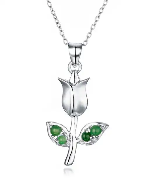 女款925银镶嵌天然翡翠吊坠玫瑰(送项链)