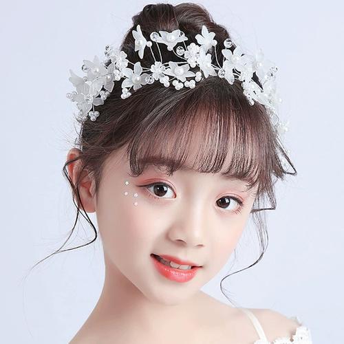 2021春季新款珍珠花朵串珠发饰 公主女童主持人钢琴表演盘发发饰