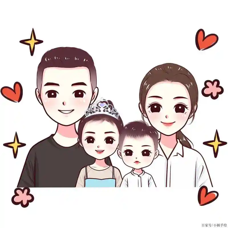 一家四口的仪式感,卡通手绘头像,记录温情时刻