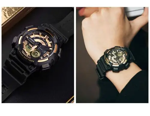 卡西欧(casio) 手表 防水黑金太阳能男表 多功能夜光双显电子表 运动