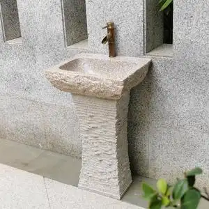 庭院石头洗手盆一体石材立柱洗脸盆花园户外水池家用洗手台卫生间
