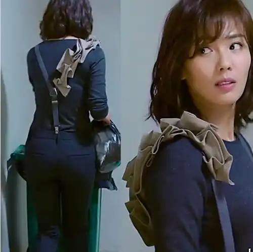 欢乐颂2刘涛安迪同款 小脚裤修身肩带荷叶边可脱卸背带裤女新款