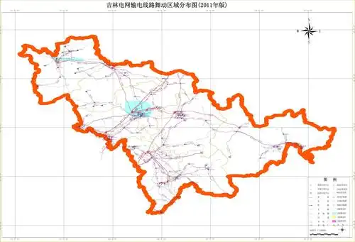 吉林电网输电线路舞动区域分布图(2011年版)