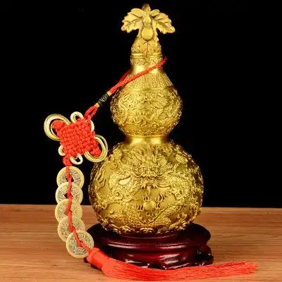 开光纯铜龙纹葫芦摆件大号开口宝葫芦书房家居客厅招财风水工艺品