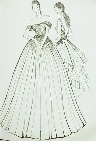 婚纱简笔画简单好看彩手绘不同礼服的优雅女性公主裙简笔画晚礼服简笔