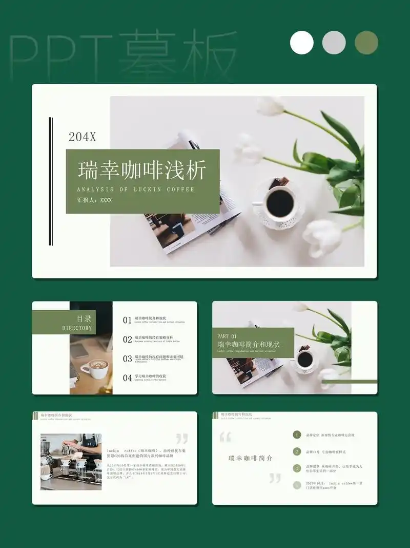 瑞幸咖啡浅析ppt模板目录为: - 抖音