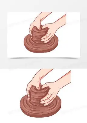 手绘卡通手艺人捏陶艺素材