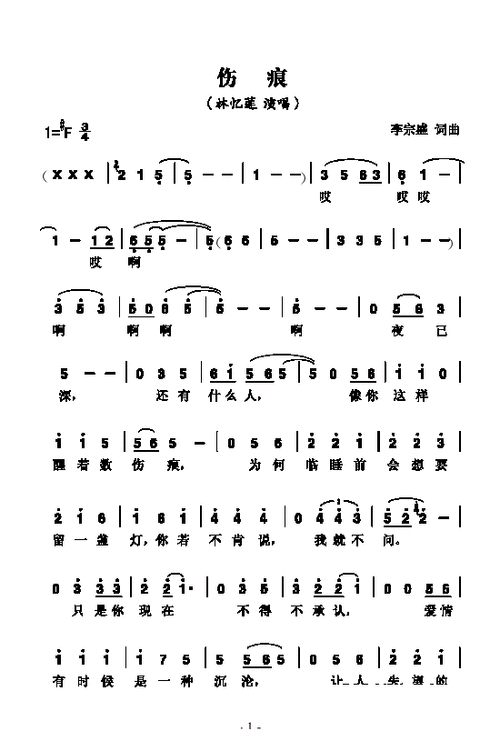 林忆莲伤痕简谱