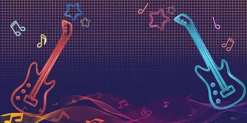 彩色卡通霓虹吉他乐符音乐音乐会展板背景音乐音乐会背景