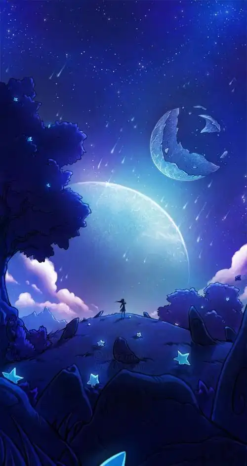 一组唯美的梦幻系列星空插画壁纸