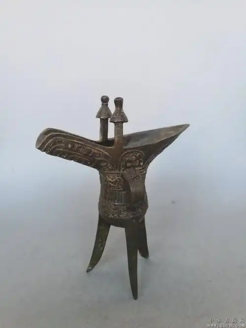 帝王青铜酒杯爵杯三脚杯古玩收藏古董摆件 - 中华古