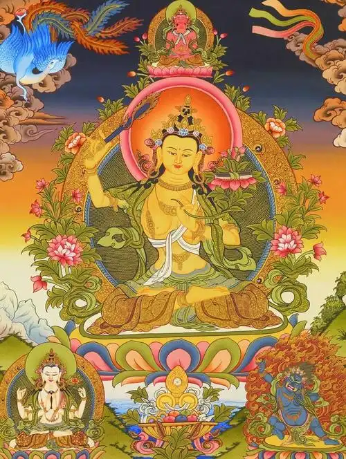 定制文殊菩萨画像17 相纸打印塑封 唐卡 佛教密宗 文殊师利佛像画 a3