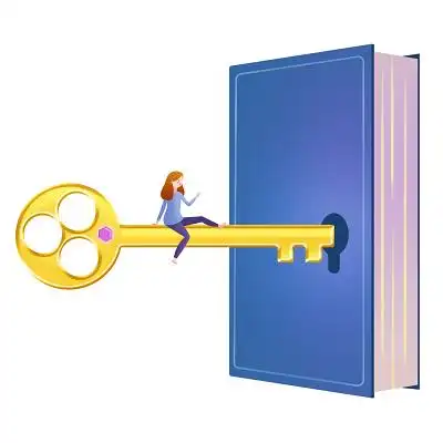 手绘卡通创意开启智慧之门钥匙原创人物素材