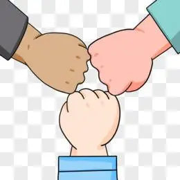 手绘三人击拳免抠素材
