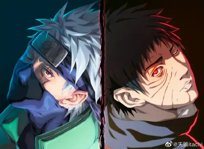 来三张卡卡西x带土的插画壁纸吧~热到自闭.