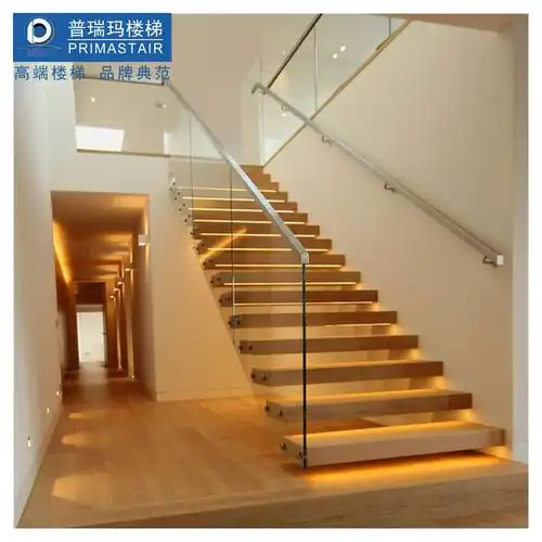 橡木踏步直梯双边龙骨楼梯玻璃护栏