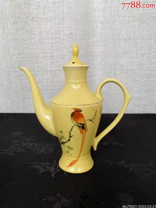 80年代博山陶瓷厂生产黄釉绶带鸟酒壶民俗怀旧老物件