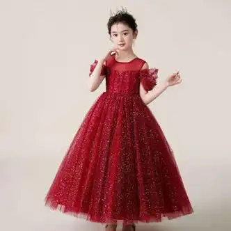 淘帝女孩连衣裙婚纱礼服裙中大童装长裙六一儿童演出表演服公主裙酒