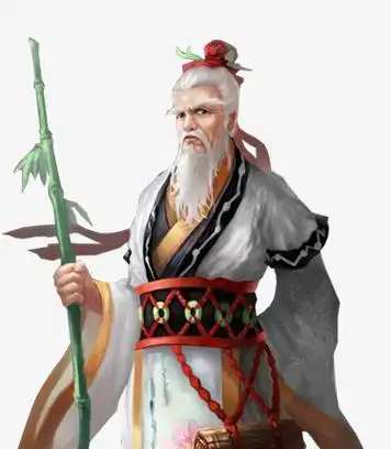 竹枝白发古风手绘老人