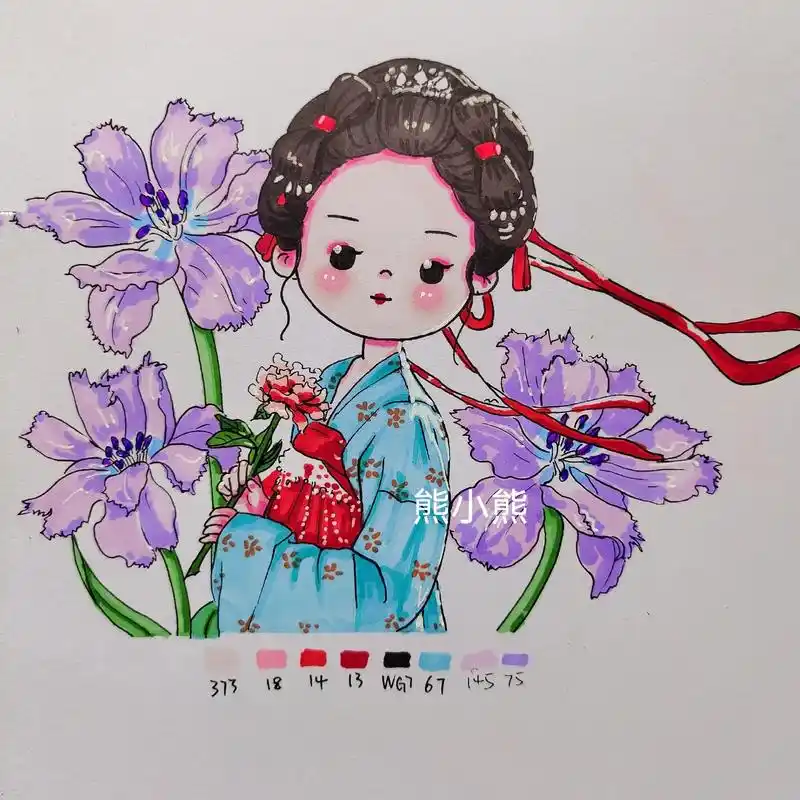 新课准备中,古风q版人物插画#马克笔 #动漫  - 抖音