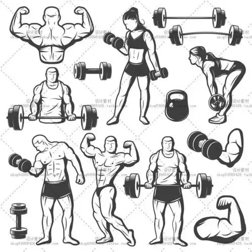 复古健身举重跑步健身房运动图案eps矢量图设计素材-淘宝网