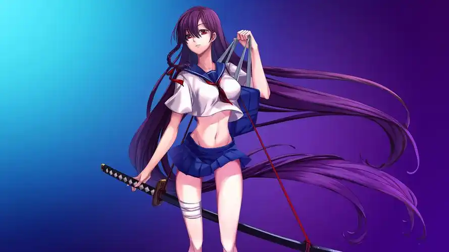 katana girl purple 武士刀美少女桌面壁纸_动漫壁纸_墨鱼部落格