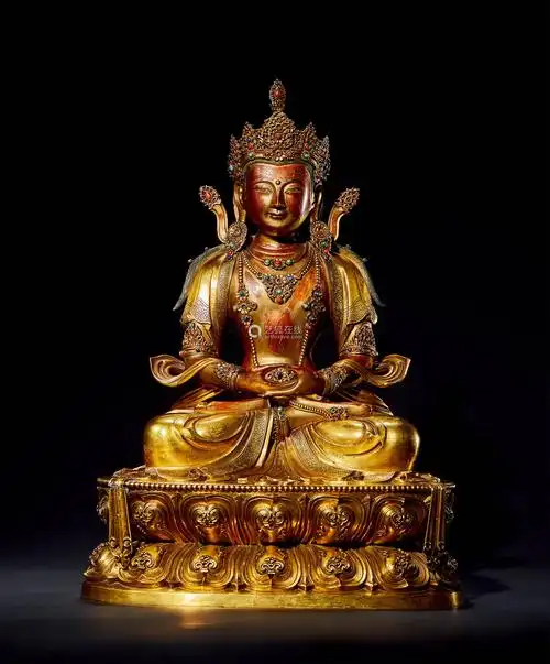 清康熙铜鎏金无量寿佛像