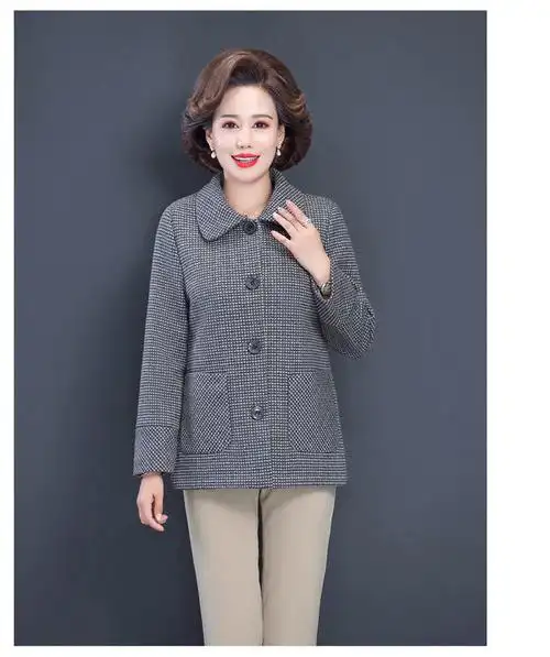 女新款洋气上衣岁中老年人春秋季外套兰色加棉加厚xl建议80105斤左右