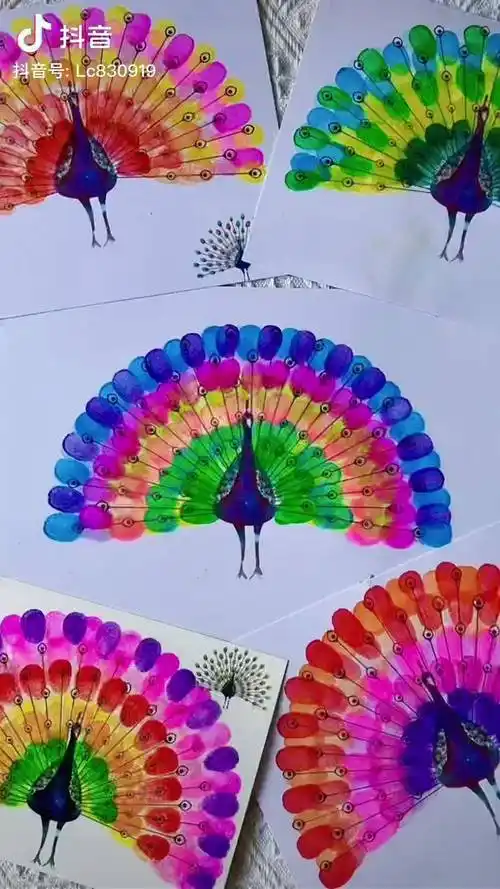 用手指画的孔雀太惊艳了手指画儿童画儿童节礼物创意美术益智玩具