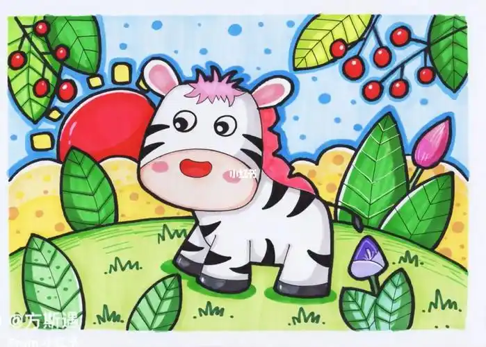 儿童画范画森林里的斑马