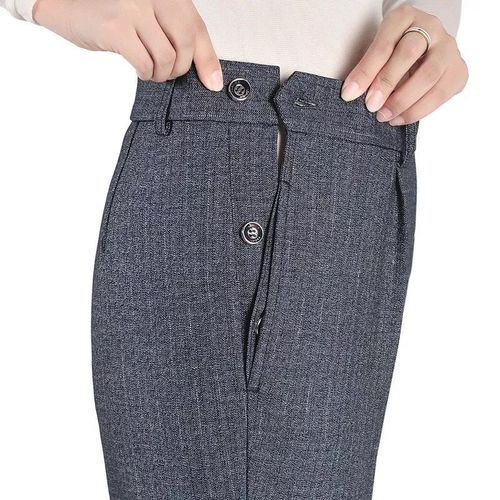 苜戈春夏灰色旁开扣直筒裤老式侧开口裤子女西裤老年女裤 灰色 春夏款