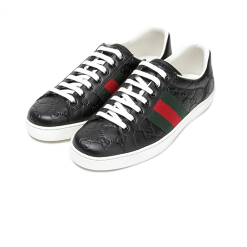 gucci古奇男士鞋黑色牛皮gg压纹运动鞋386750 黑色有鞋盒 39