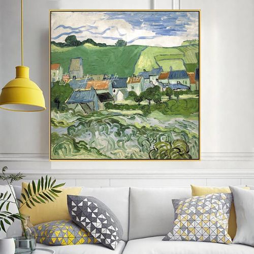 瓦兹的房屋梵高风景油画客厅卧室玄关电箱欧式建筑装饰挂画