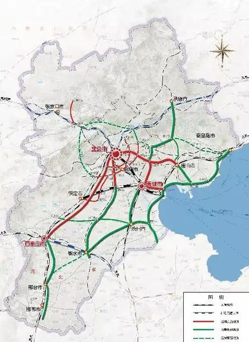 京津冀高铁网河北将新建一条东西向高铁设12站