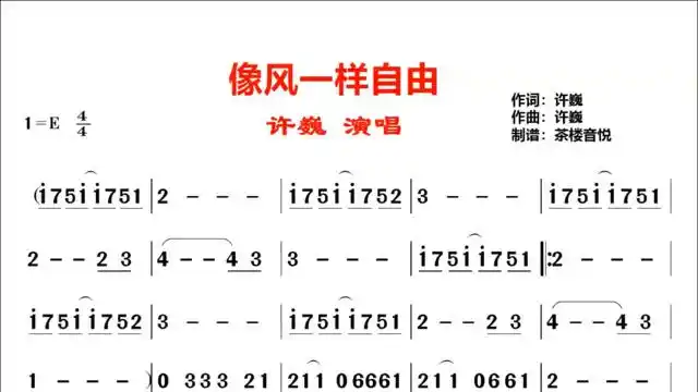 许巍经典老歌像风一样自由视听简谱就像你的温柔无法挽留