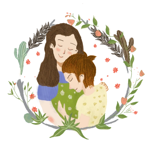 母亲节母亲孩子怀抱花草花丛插画