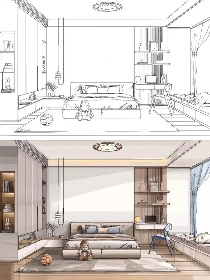 室内设计手绘效果图表现—儿童房 儿童房手绘效果图表现