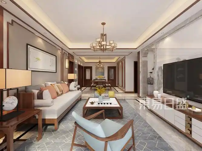 丽彩溪岸庄园280平米五室三厅装修效果图新中式风格案例