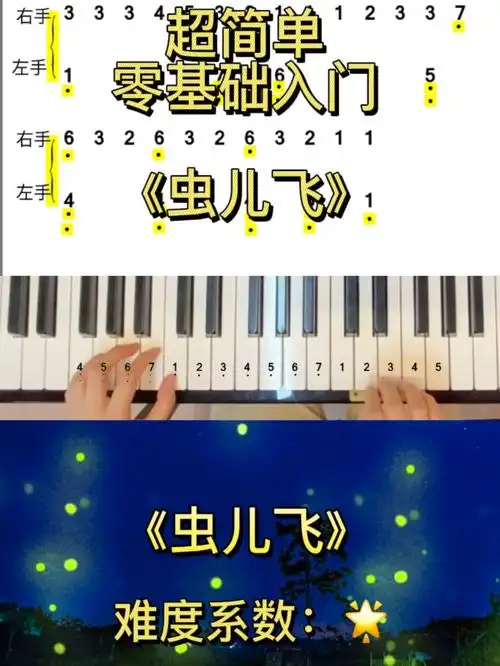 《虫儿飞》钢琴简谱双手c大调简单版