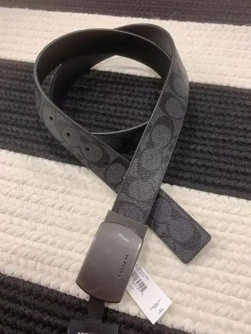 coach蔻驰男士皮带宽版黑pvc方头款