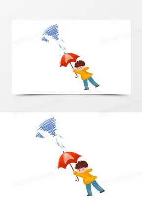 手绘被大风吹的人插画元素