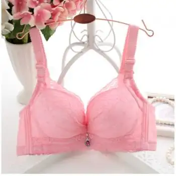 蕾丝四排扣文胸少女士收副乳小胸透气内衣调整型厚薄聚拢胸罩 粉色 薄