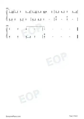 叹云兮-c调简单版双手简谱预览2