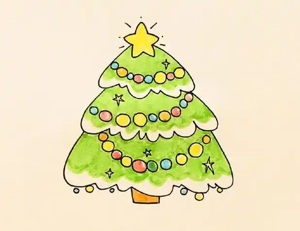 圣诞树简笔画小动物彩色