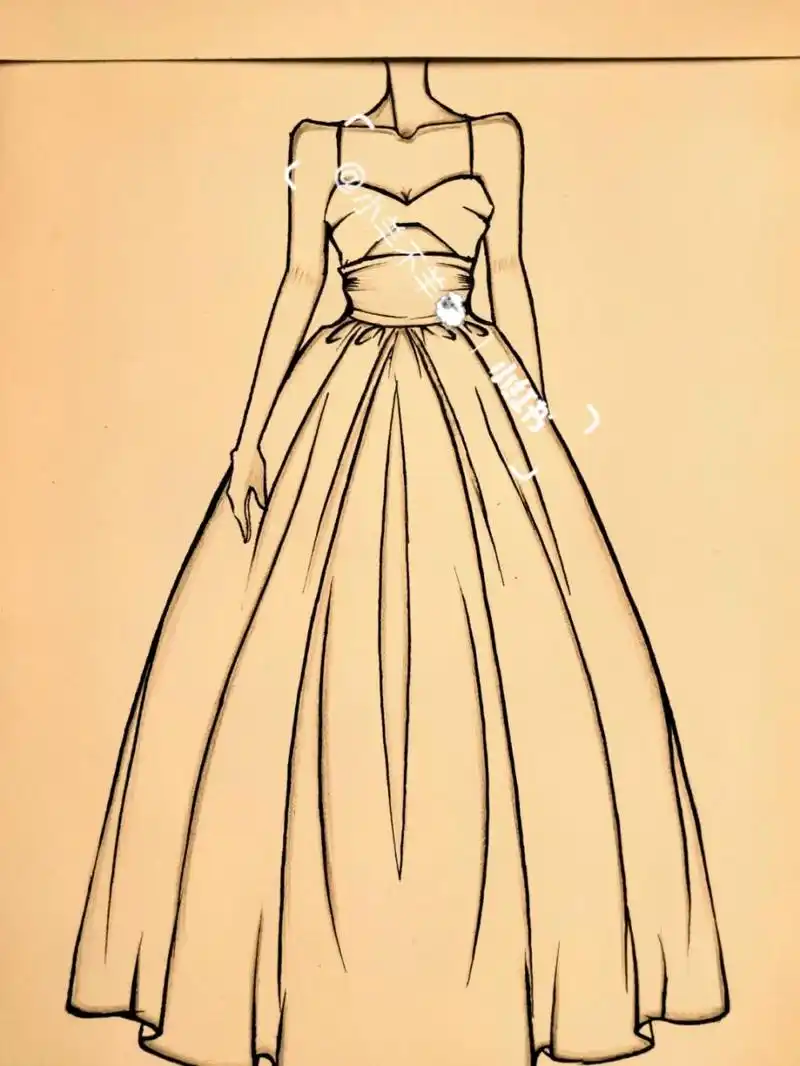 美女黑白简笔画#绘画教程66(附过程) 婚纱礼服手绘简笔画74绘画过程