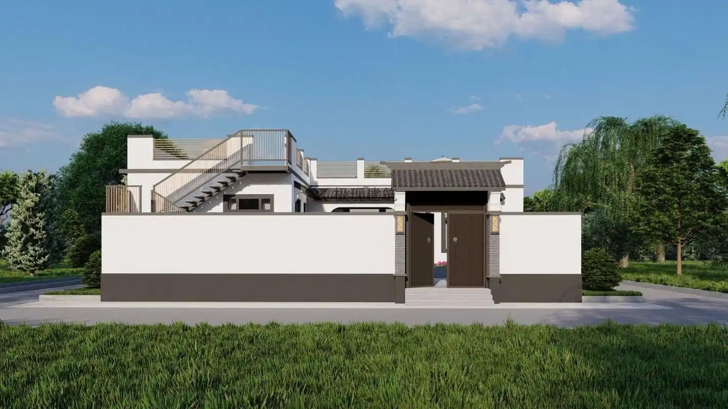 北京大兴丨一层平屋顶新中式风格自建房 项目概况 建筑尺寸:15.