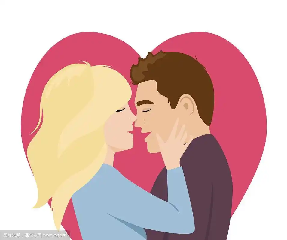 情侣在爱情亲吻平面卡通风格