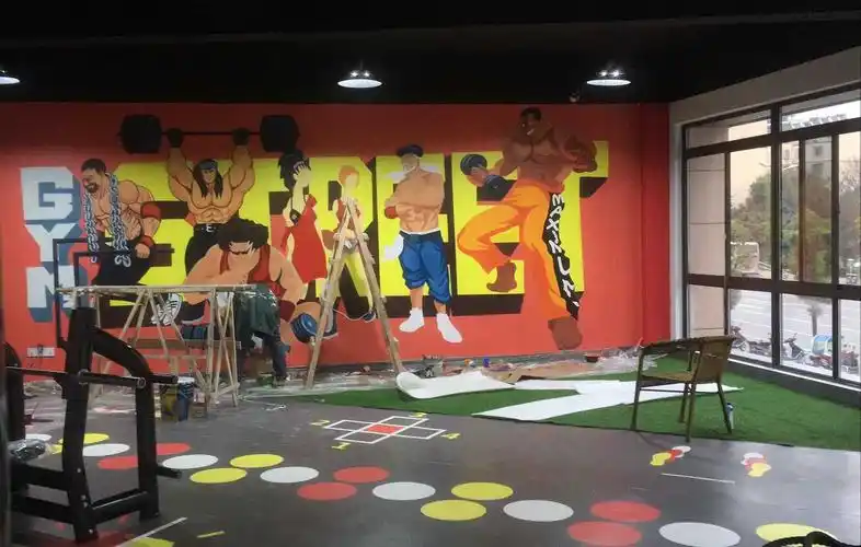 健身房墙绘广州健身房墙绘运动馆墙绘彩绘完成