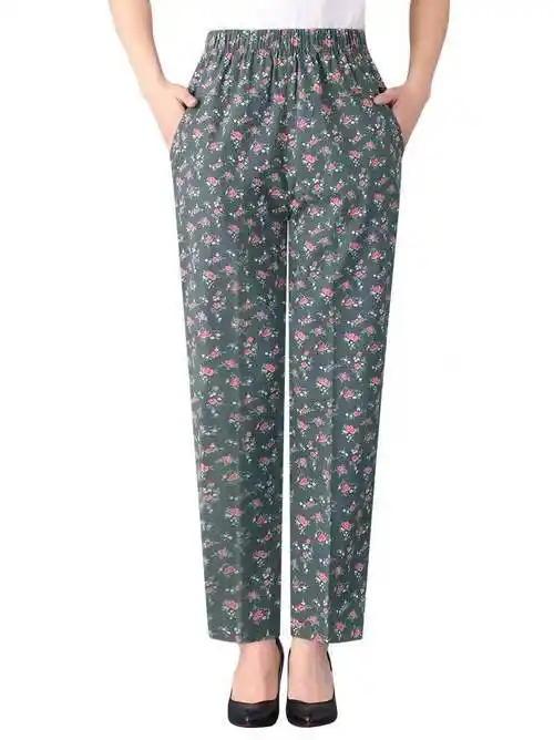 花裤子女春秋小个子中老年女裤中年人夏季九分松紧筒休闲裤