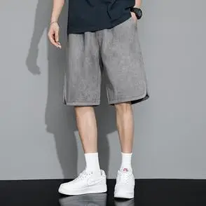 休闲运动裤麂皮绒短裤男士子潮牌短裤夏季新款薄款宽松阔腿五分裤
